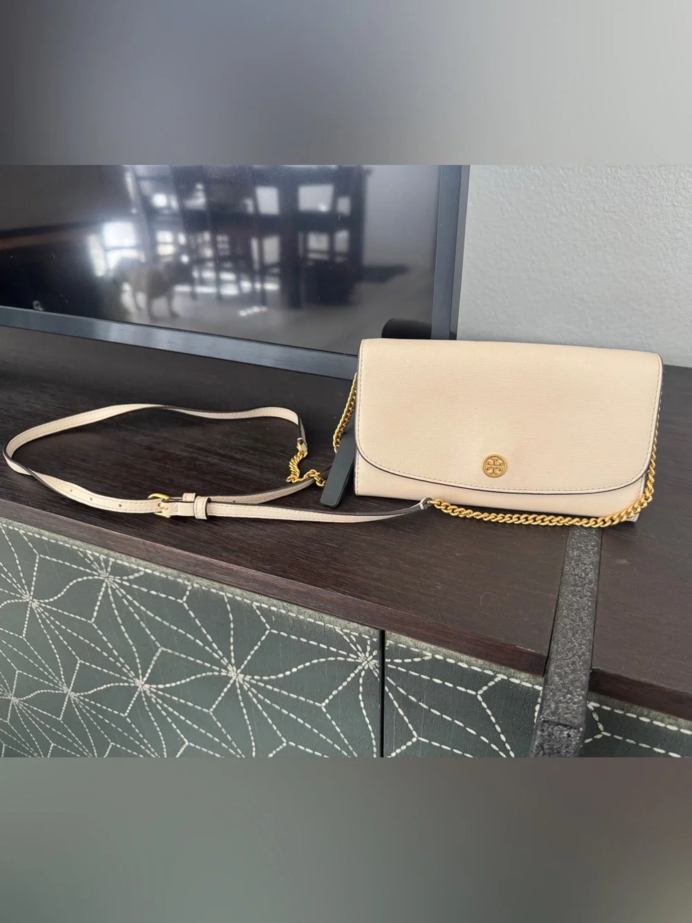 Tory Burch Cream Leather Chain Crossbody Bag